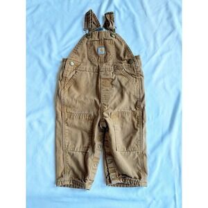 Carhartt Toddler Flannel Lined Double Knee Bib Overalls Brown Size 12 Months
